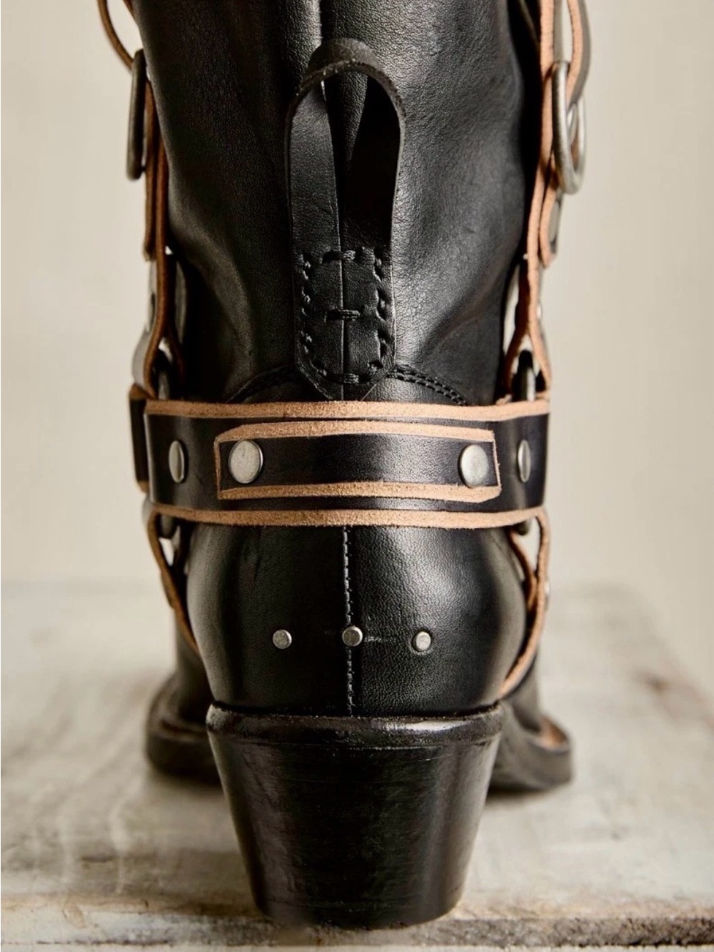 Free People We The Free Abroad Harness Boots Black Tan Pewter Pointy - Picture 7 of 8